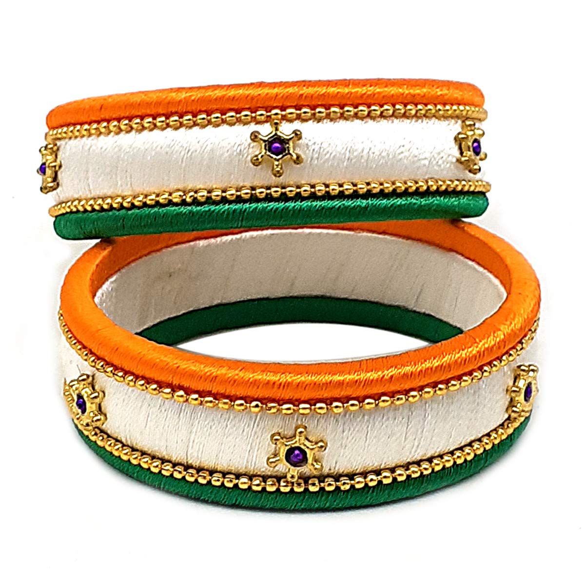 Independence Republic Day Jewellery Tri Color Bangles Handmade Silk Dori Bangles Set (Pack of 2)-image-21