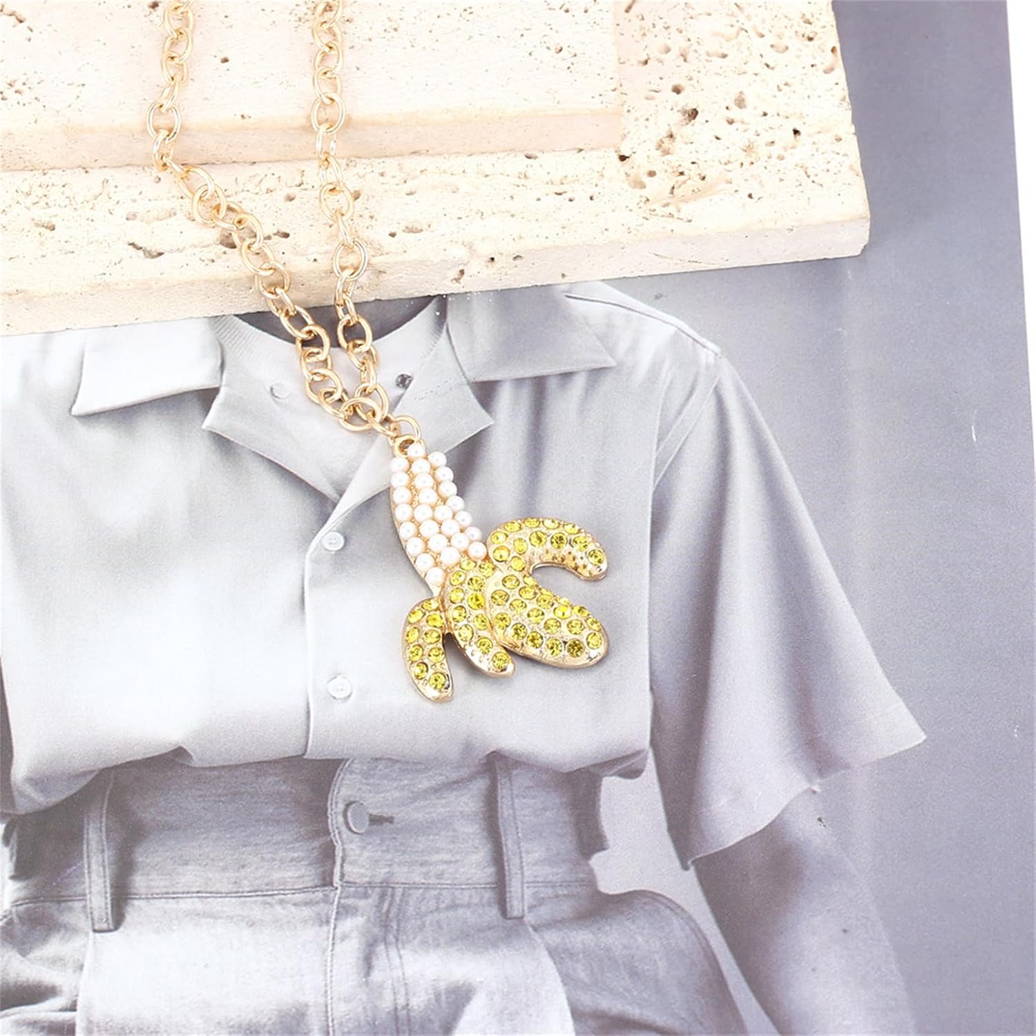 coadipress Banana Pendant Necklace Earrings Set for Women Cute Rhinestone Pearl Fruit Bananas Dangle Earrings Lifelike Summer Fruit Necklaces Beach Party Holiday Jewelry - Image 5