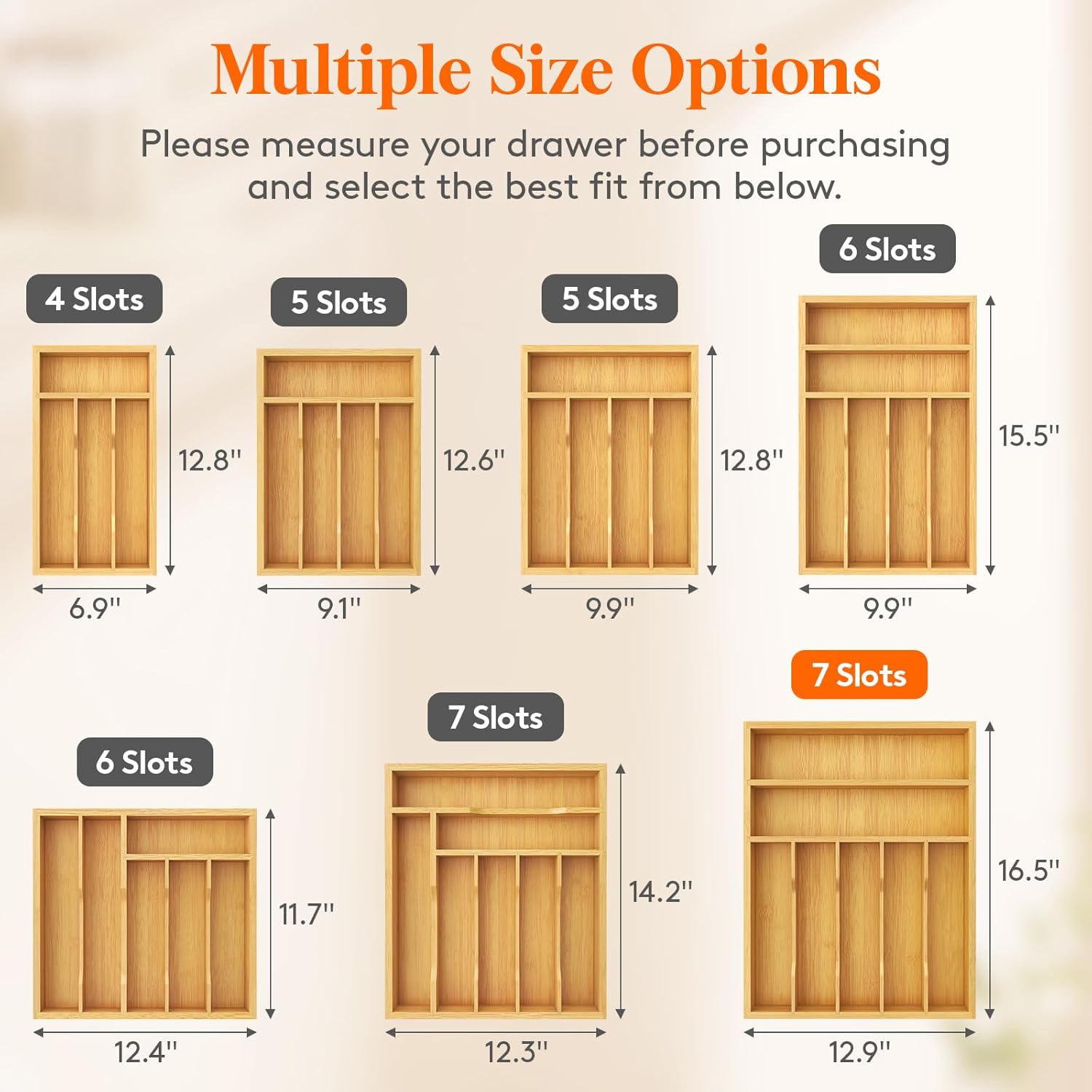 Lifewit Silverware Drawer Organizer, Utensil Tray for Kitchen, Flatware and Cutlery Holder, Storage for Spoons Forks Knives, 33 x 42cm, Natural