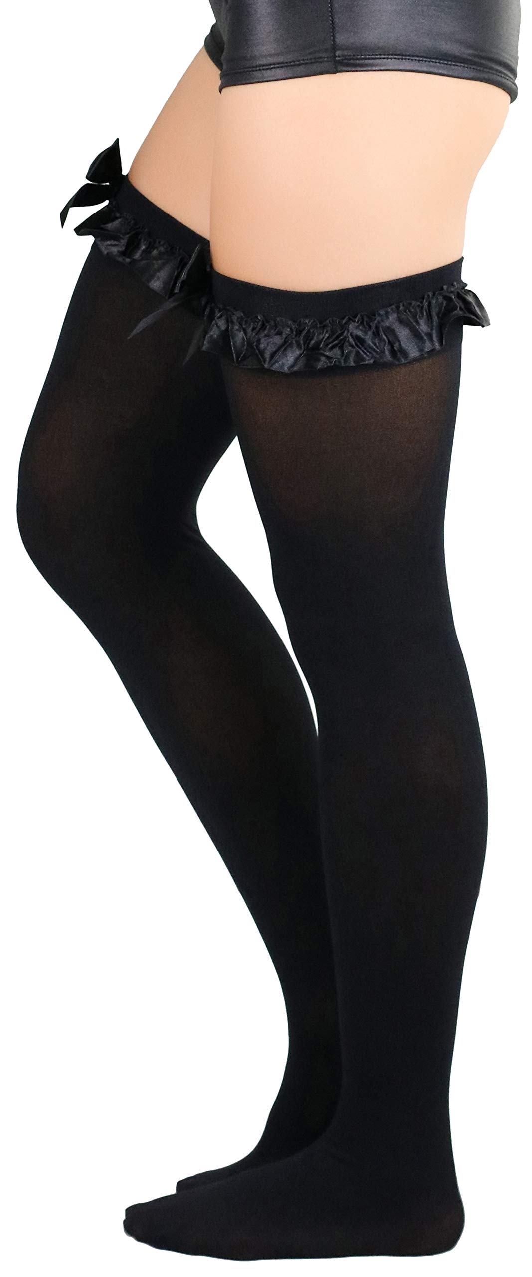 ToBeInStyle Women's Striped Christmas Thigh Hi Stockings W/Bow: ToBeInStyle Women’s Wide Vertical Striped Thigh High Halloween Party Novelty Stockings