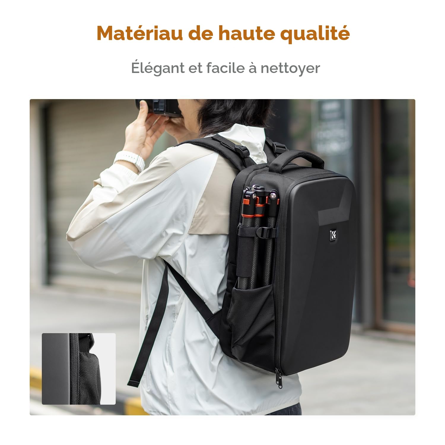 K&F CONCEPT Sac à Dos pour Appareil Photo Rigide avec Compartiment pour Ordinateur Portable de 15,6" et Housse de Pluie pour Drones, appareils Photo Reflex numériques, Noir