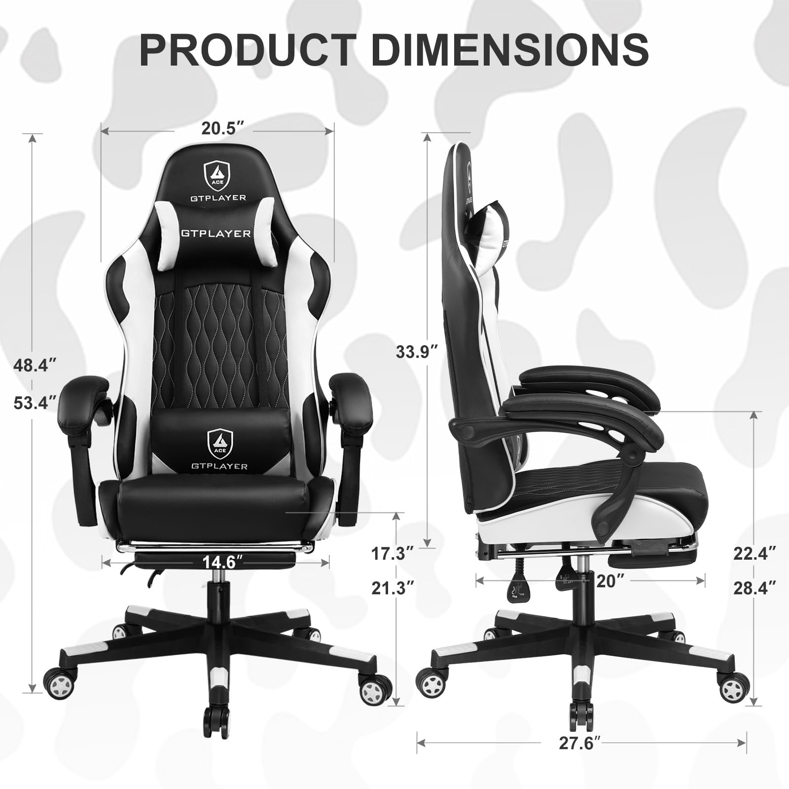 GTPLAYER Silla de gamer, silla ergonómica de oficina con reposapiés ajustable lumbares y almohada, silla de gaming acolchada, 150 kg de capacidad de carga, color blanco