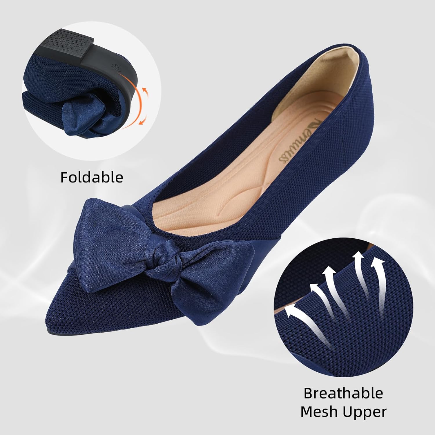 Semwiss Pointed Toe Ballet Flats for Women Slip On Comfortable Flats with Bow Dressy Casual Work Shoes - Image 4