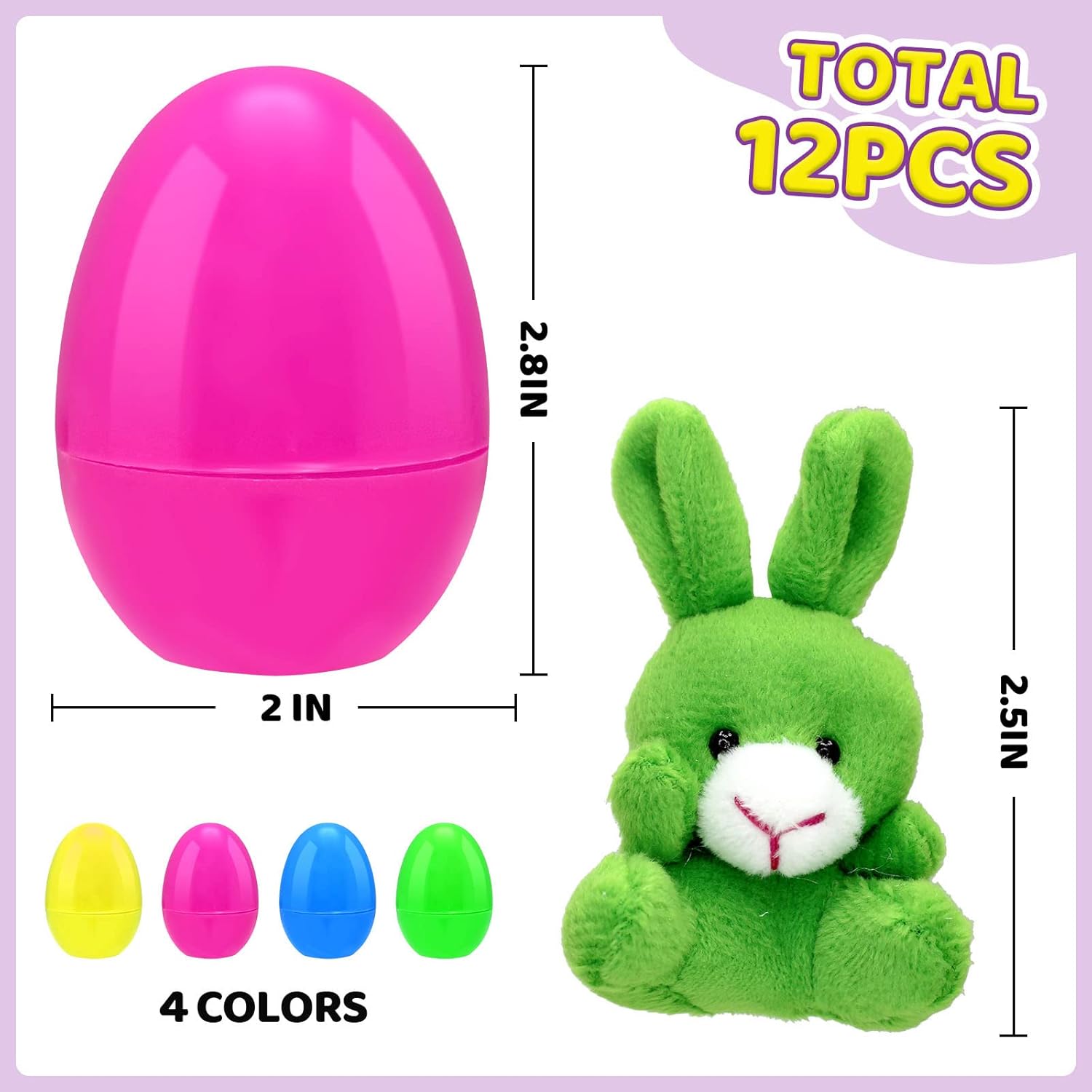 ZMCINER 12 Prefilled Easter Eggs with Plush Filled Easter Eggs with Inside for Easter Basket Stuffers, Easter Party Favor