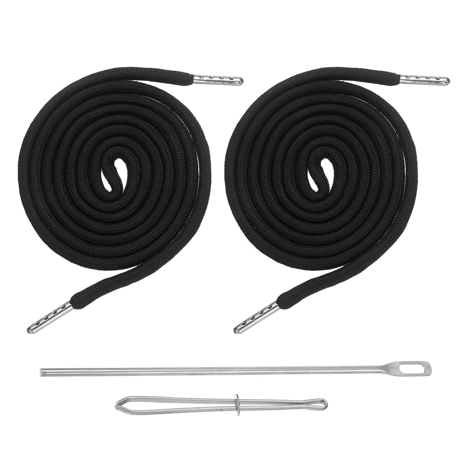sourcing map 2Pcs Drawstring Cord, 130cm Drawstring Replacement Elastic Cotton Cord Rope with 2 Easy Threader Tools for Hoodie Sweatpants Jackets Pants Coats Bags(6mm D, Black)