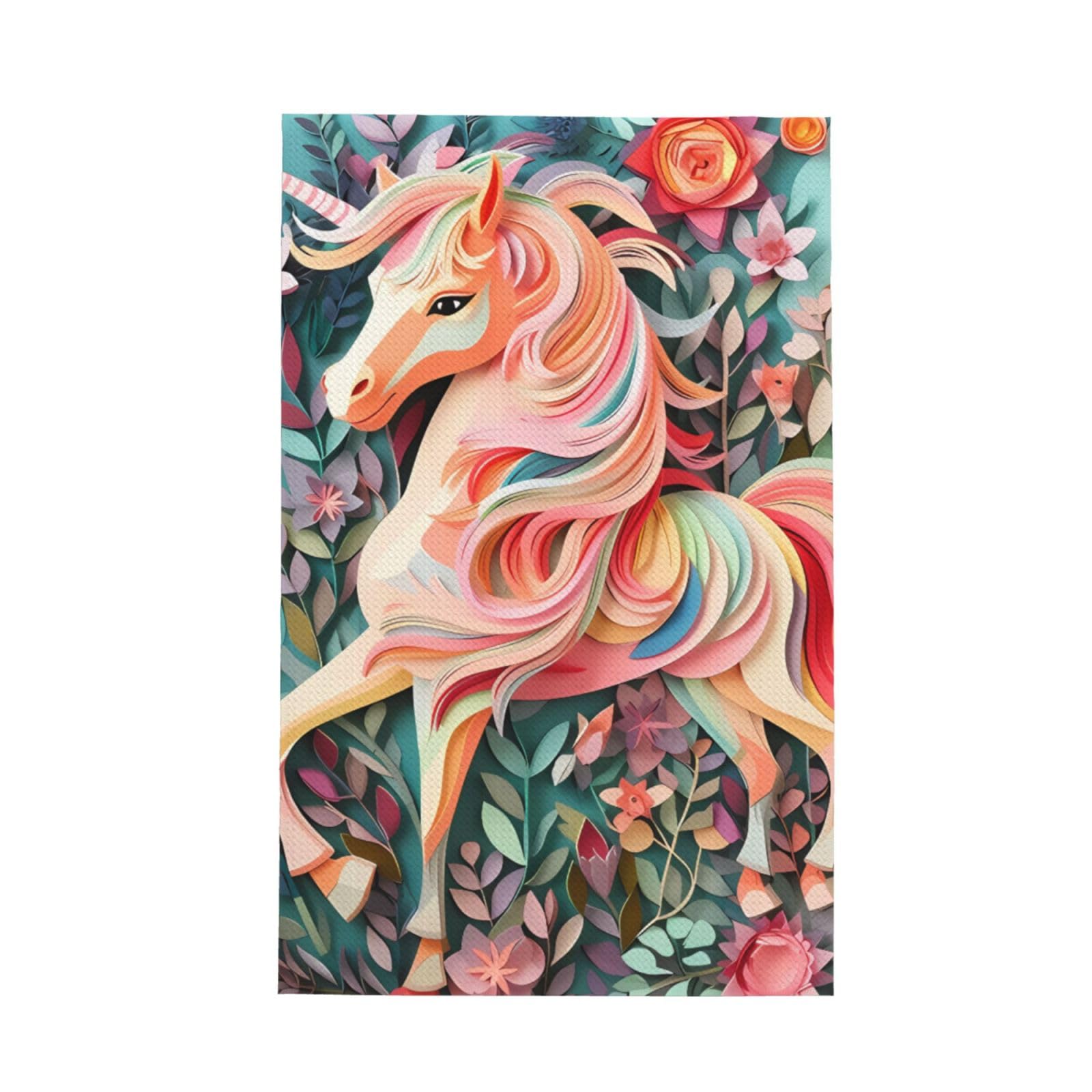 SXZVVBN Pink Paper Cut Unicorn Super Absorbent Microfibre Waffle Towels Fast Drying Dish Cloths Home Cafe Barista