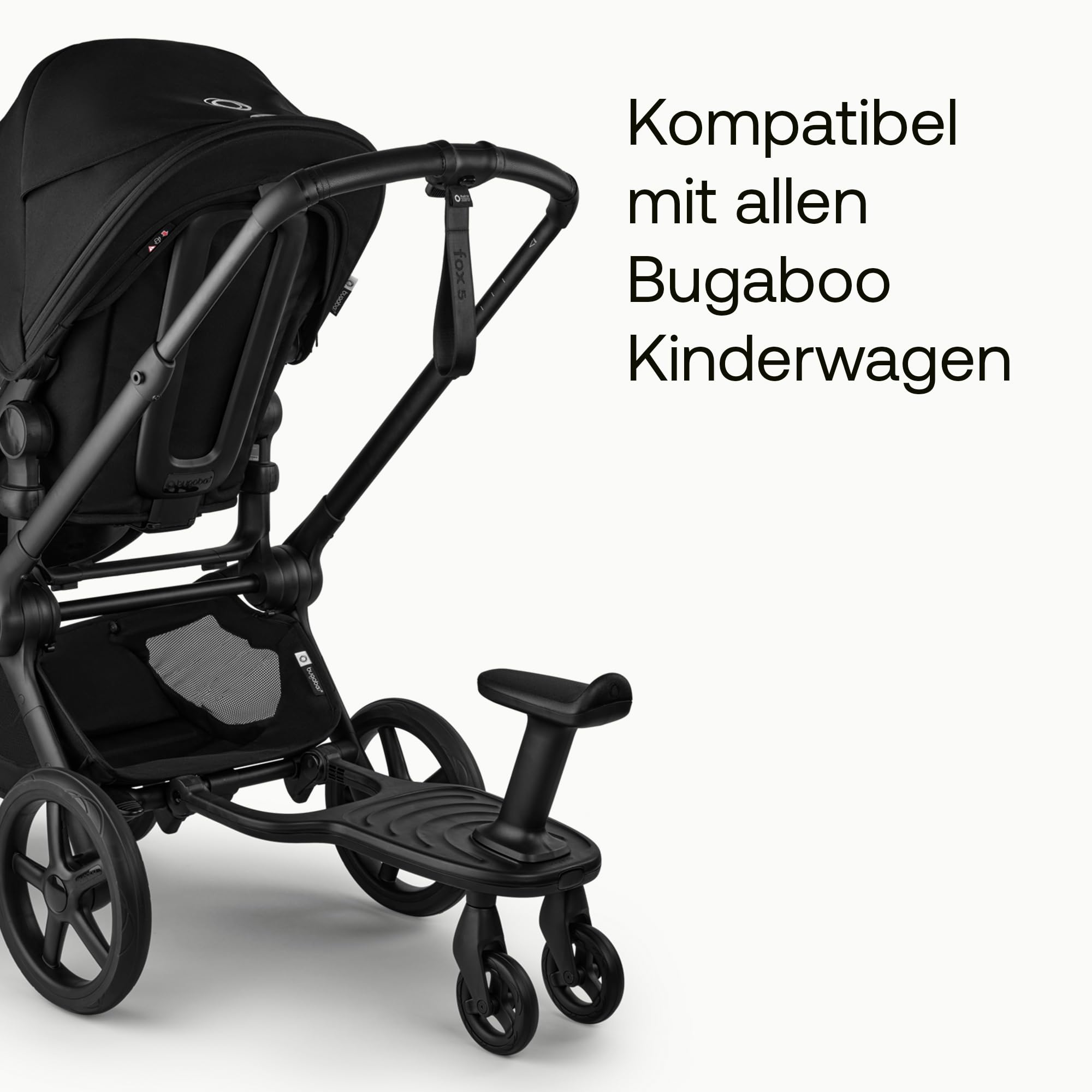 Bugaboo Komfort-Mitfahrbrett+ mit abnehmbarem Sitz – Mitfahrbrett für Kleinkinder, mit Sitz- oder Stehmöglichkeit, kompatibel mit Bugaboo Kinderwagen, zwei Räder für besonders sanfte Fahrten