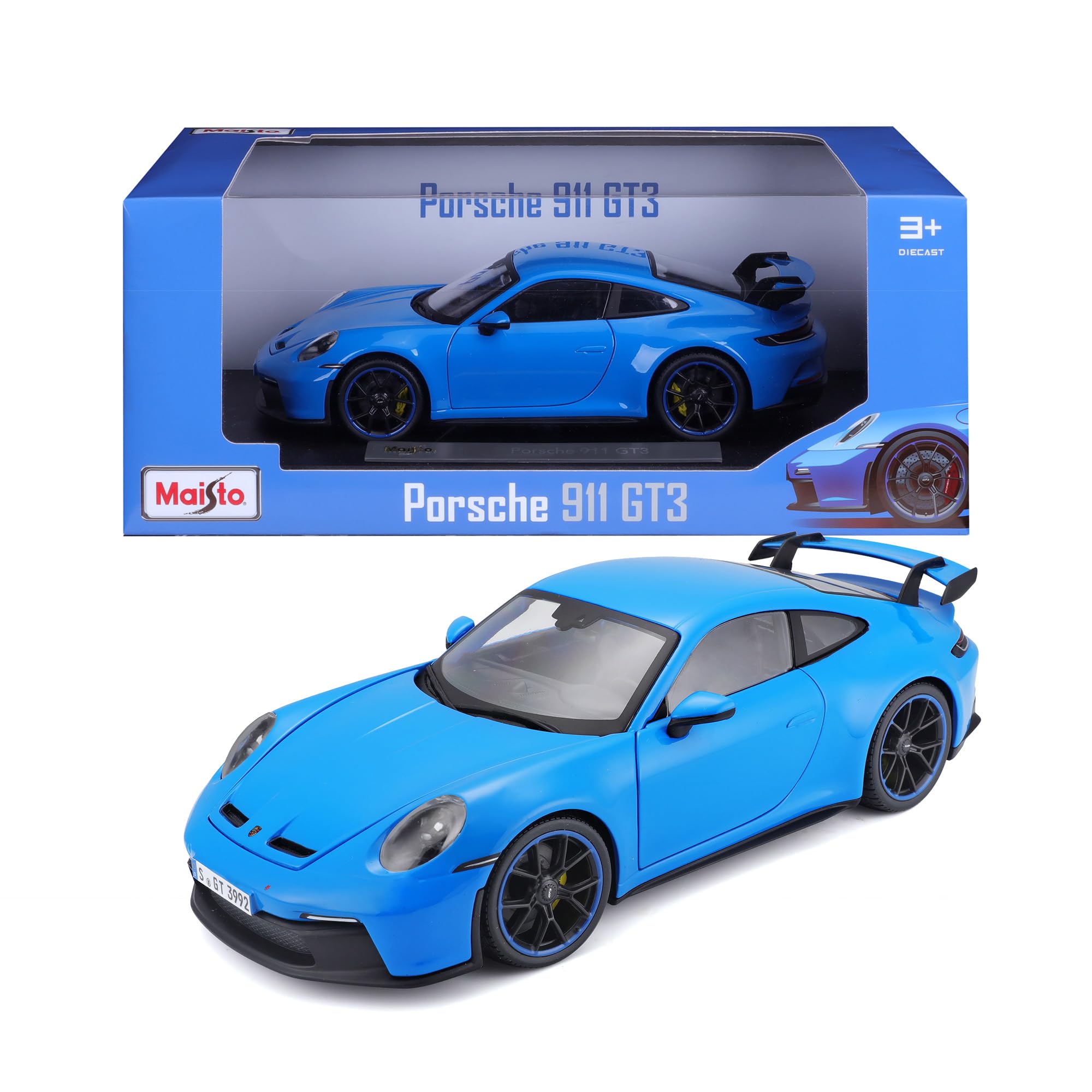 Maisto Porsche 911 GT3 (2022): Modellauto im Maßstab 1:18, Türen, Kofferraum und Motorhaube beweglich, blau (536458B)