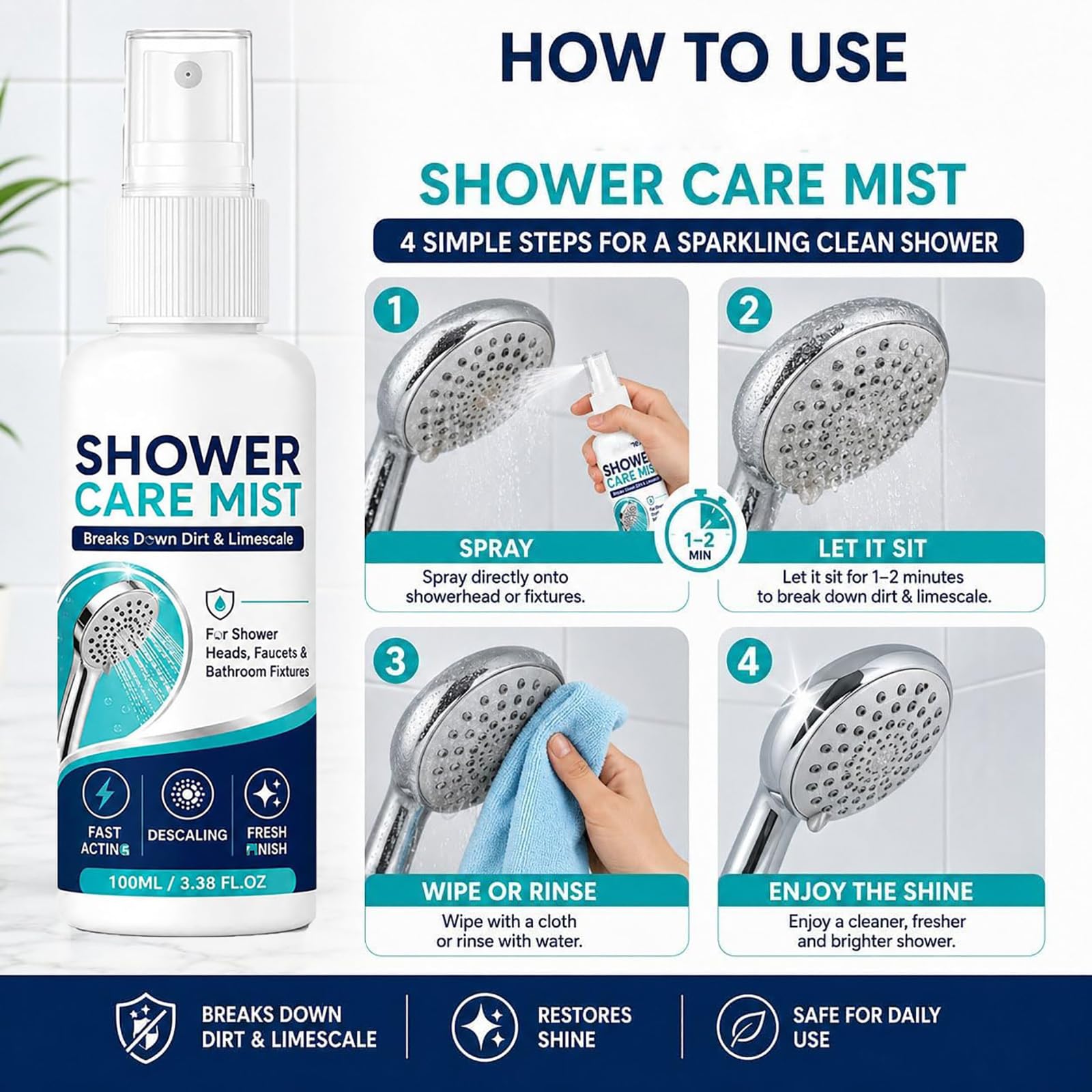 Spray anticalcare a rapida azione per doccia (3pcs)