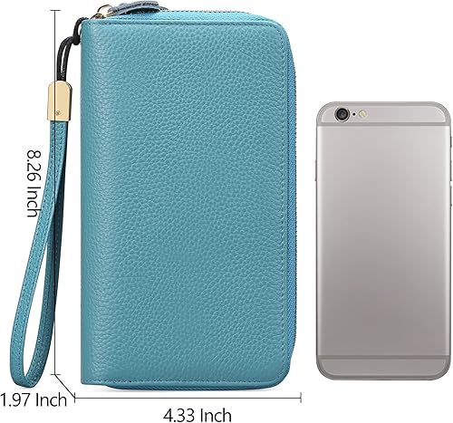 Miniatura 5 de SENDEFN Cartera de cuero para mujer con bloqueo RFID cremallera alrededor del soporte del teléfono embrague pulsera de gran capacidad