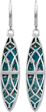 Natural Stabilized Copper Infused Turquoise Malachite Labradorite Sterling Silver Plated Earrings - Marquise Shaped Dangle & Drop Leverback Earrings For Women