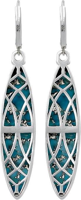 Natural Stabilized Copper Infused Turquoise Malachite Labradorite Sterling Silver Plated Earrings - Marquise Shaped Dangle & Drop Leverback Earrings For Women