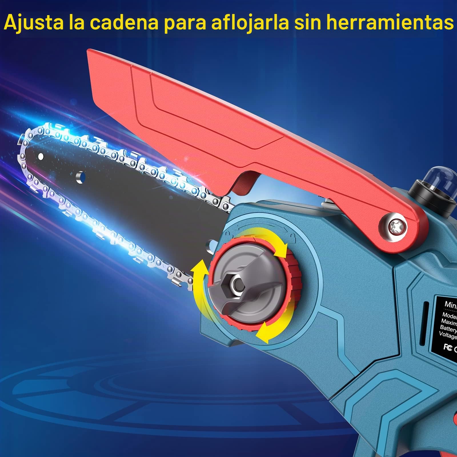 Bogseth Mini Motosierra Bateria 6 Pulgadas, Motosierra Eléctrica, Motosierra de Mano para Ramas, Rboles, Jardín, 2 Baterías, 2 Cadenas