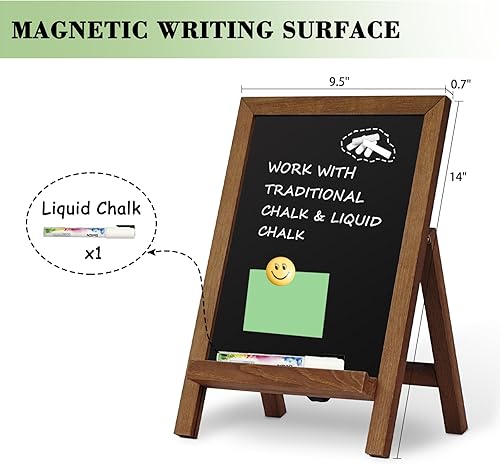 Miniatura 9 de QUEENLINK Cartel de pizarra con soporte, tablero de tiza con marco de madera, no magnético