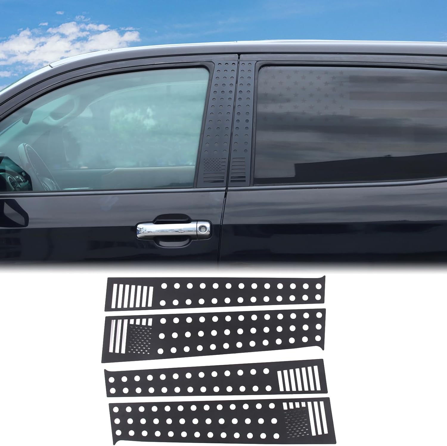 Aunginsy Car Window Center Pillar Post Trim Cover Compatible with Toyota Tundra 2007-2021 & Sequoia 2008-2020 Car Exterior Side Door Window C Pillar Honeycomb Panel Decorative Cover Accessories