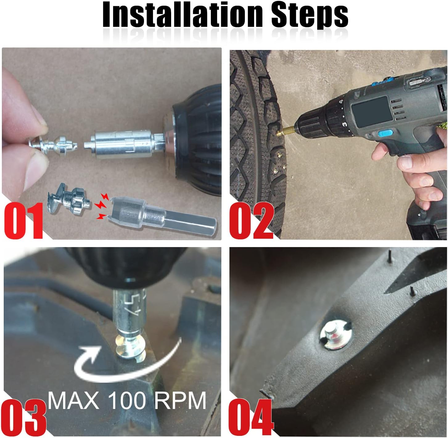 Tire Studs, Screw Snow Carbide Spikes, Wheel Tyres Studs for Wading & Running Shoes, Mountain & Fat Bikes, Scooters, Autos, Pickups, ATV/UTVs, Sport Motorcycles, Loaders, Tractors
