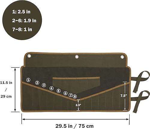 Miniatura 2 de Rollo de herramientas de llave, bolsa de lona encerada resistente de 16 onzas con 16 bolsillos, ojales de metal y cuerda de amarre, bolsa enrollable