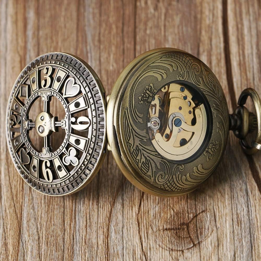 Fob Automatik Mechanischer Poker Hohler Anhänger Bronze Taschenuhren Mit Kette Männer Frauen Skelettuhr Taschenuhr Geschenke