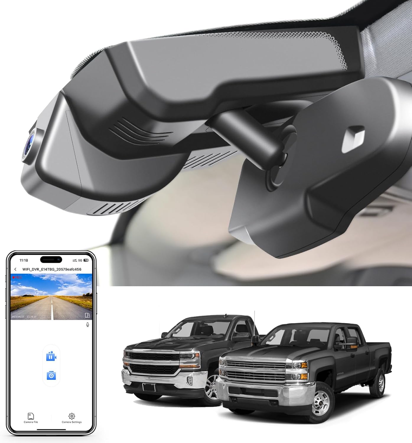 4K Dash Cam fit for Chevy Silverado 1500 2014 2015 2016 2017 2018 2500 HD/3500 HD 2015-2019 (Model D), with A Cover, if Not, You Can Buy Model E (with Auto-Dimming Rearview Mirror Plug)