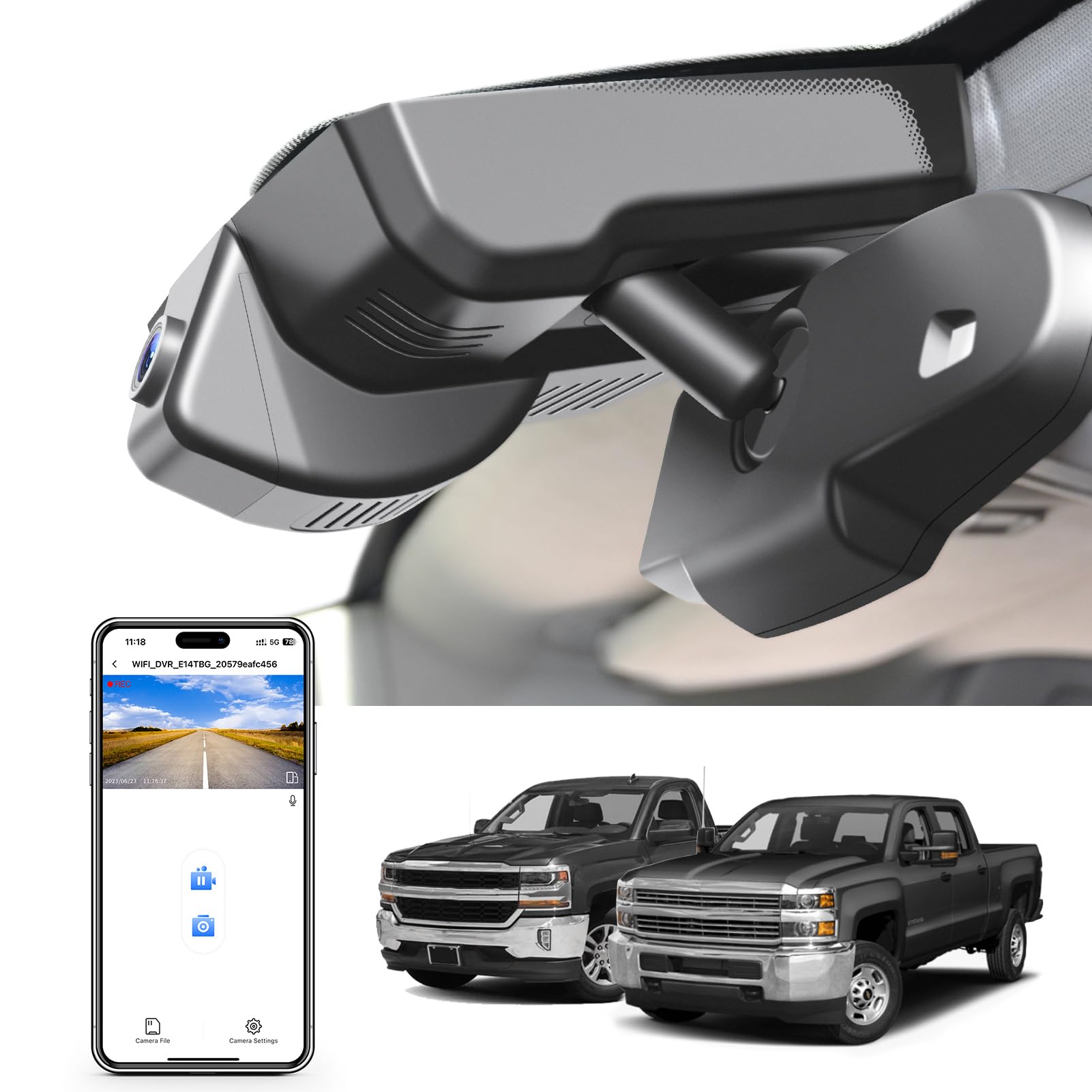 Mangoal 4K Dash Cam fit for Chevy Silverado 1500 2014 2015 2016 2017 2018 2500 HD/3500 HD 2015-2019 (Model D), with A Cover, if Not, You Can Buy Model E (with Auto-Dimming Rearview Mirror Plug)