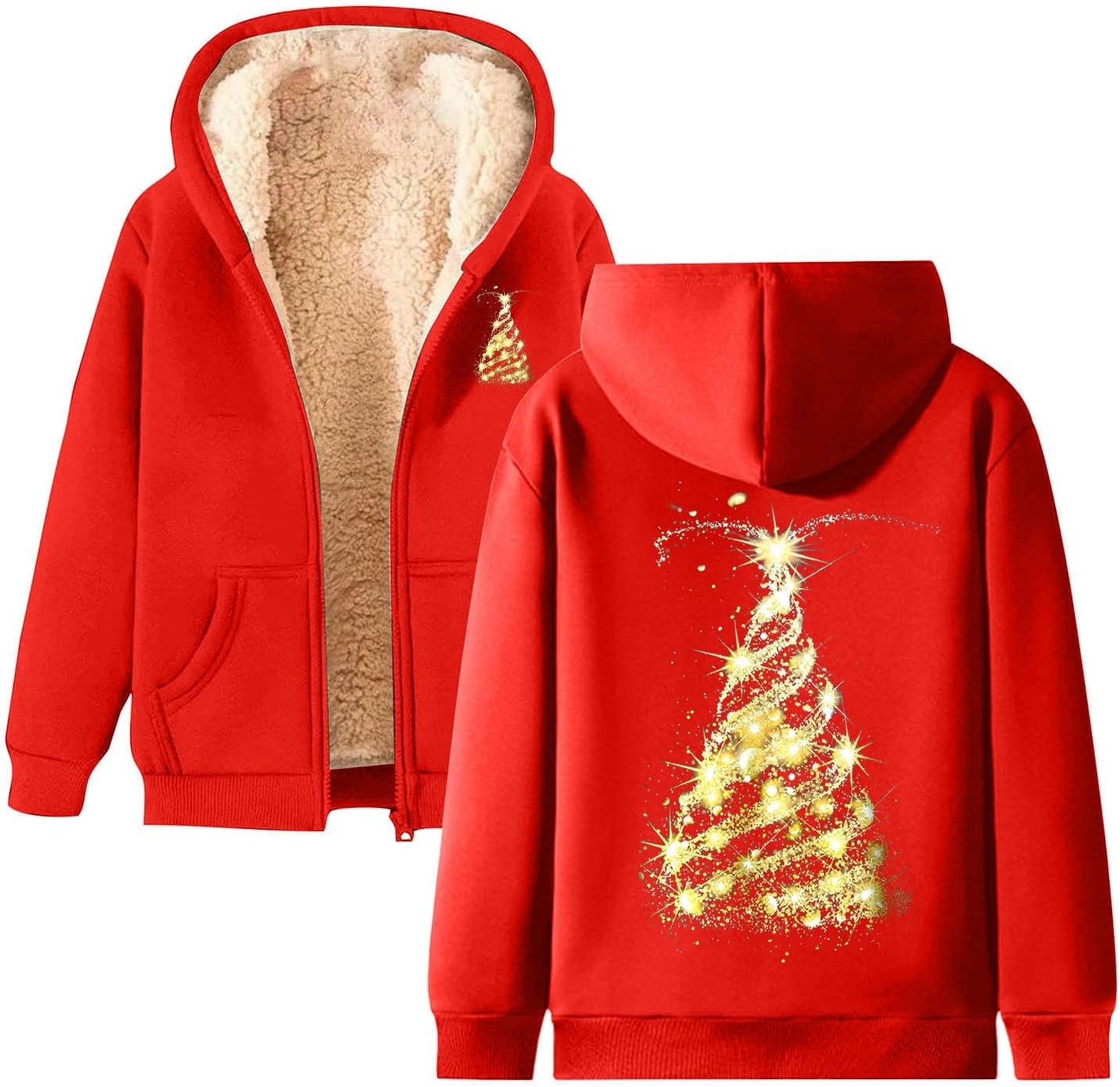 Grenouillere Polaire Imprimé Neige Wapiti Capuche Femme Noël Pyjama Rouge