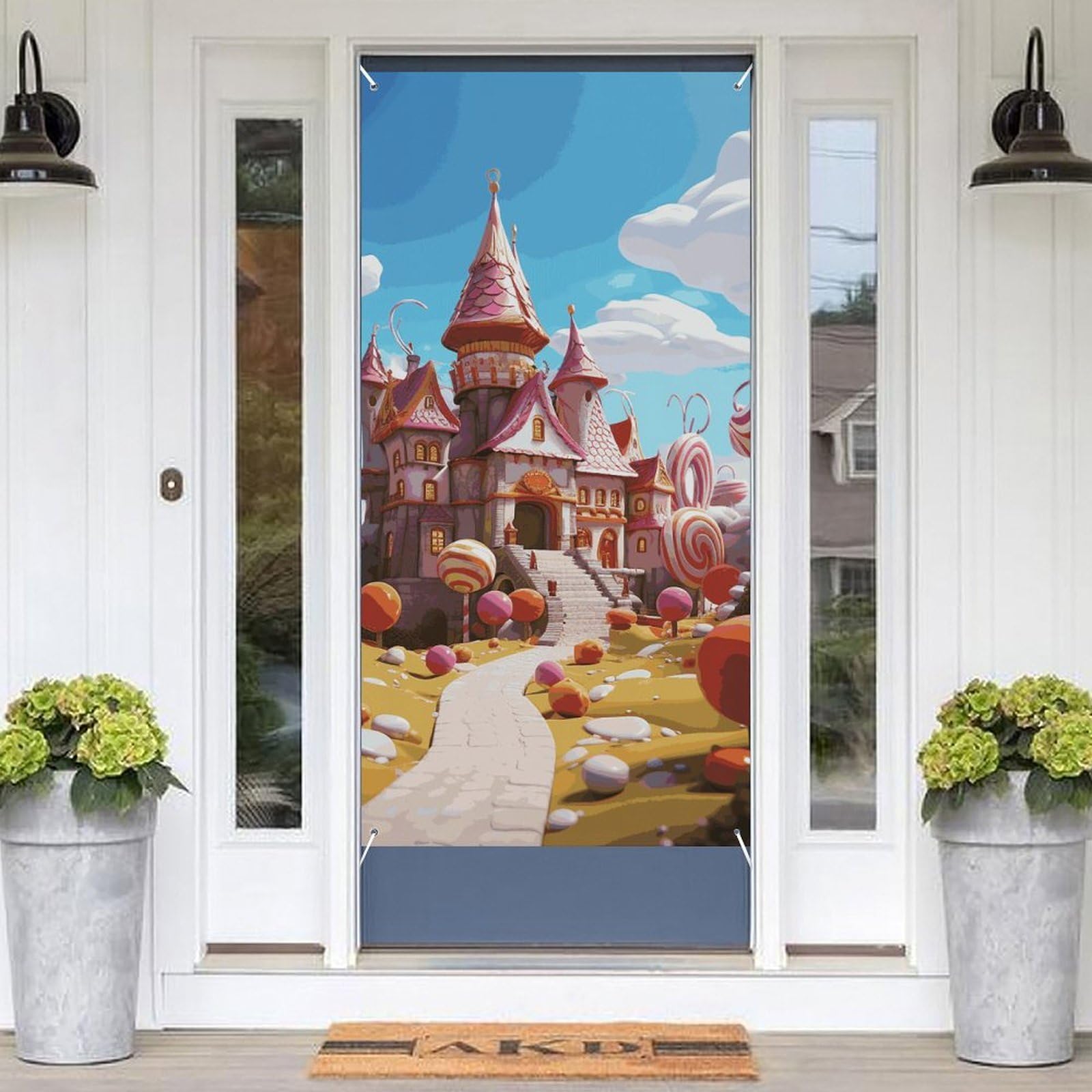KLOPH Door Cover Decoration Welcome DoorBanner Porch Sign Photo Background Door Curtains for Doorway Privacy Window Curtain Candyland Porch Cover Indoor Outdoor Decor 70.9x35.4in