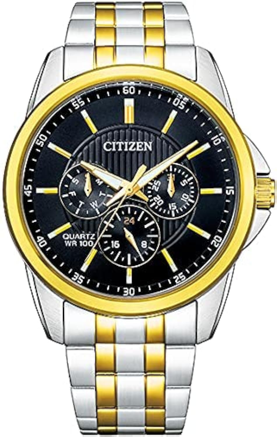 Citizen Stainless Steel Analog Quartz Multifuction Mens Black Dial Watch - Ag8348-56E, Band Color-Two-Tone (B09GFZS24Y) Amazon Price History, Amazon Price Tracker