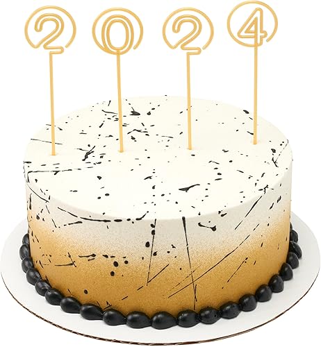 Miniatura 3 de DecoSet 2024 - Kit de decoración para tartas, 4 piezas para tartas, palillos dorados, exhibición de celebración reutilizable para pasteles de