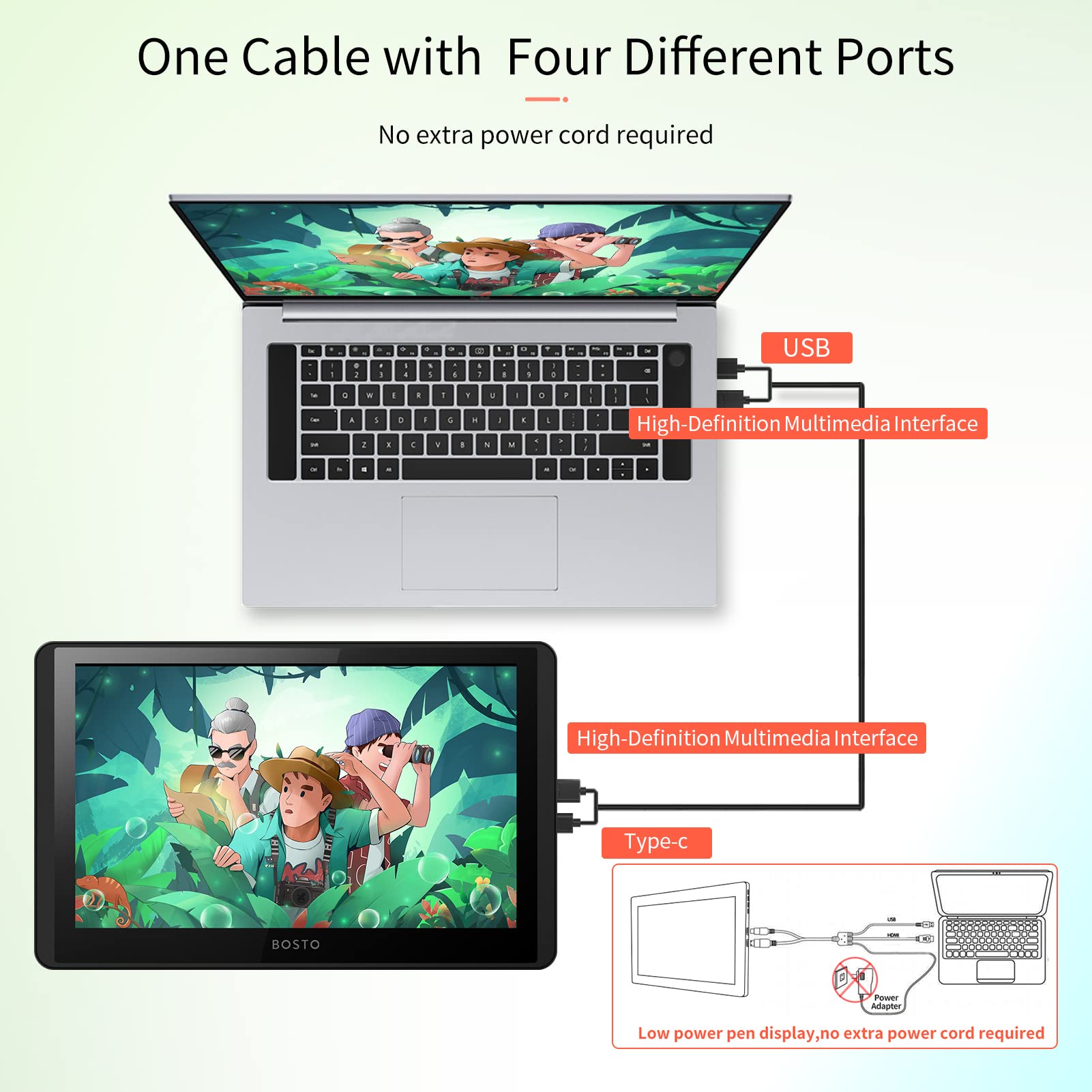 ZJchao BOSTO 12HD A H LCD Graphics Drawing Tablet -Monitor 11,6 Zoll 768p Auflösung 8192 Druckstufen USB Powered Zeichentablette für MacOS