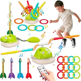 Aliex 3-in-1 Outdoor Toy for Children - Rocket Game/Rope Jumping Machine/Ring Toss Game, Sports Games, Garden Toy for Boys Girls from 3 Years