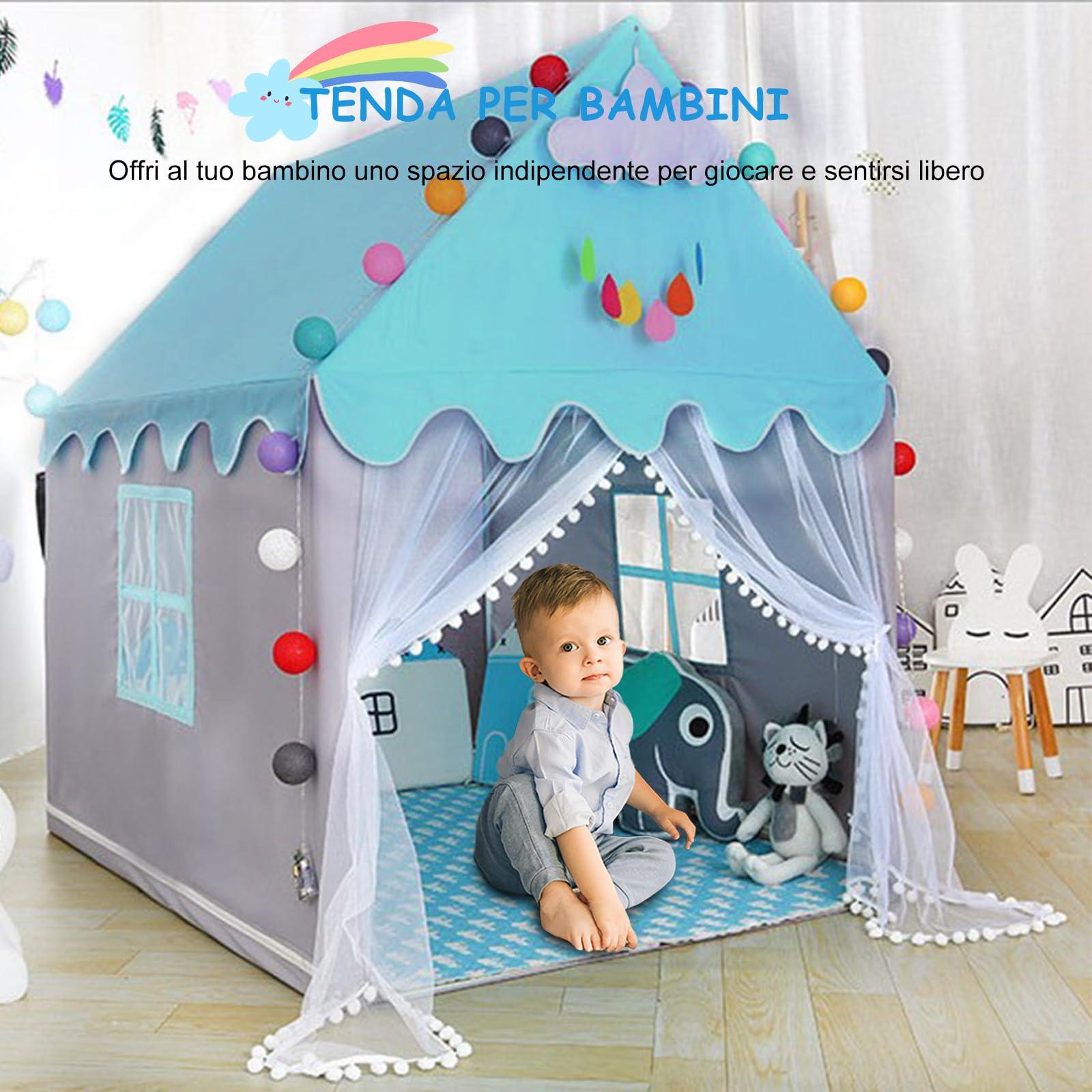 Ergocar Tenda da Gioco per Bambini, Castello dei Sogni Con Palle Colorate, Traspirante Tenda Principessa, Giochi da Esterno per Bambini, Regalo Natale Compleanno