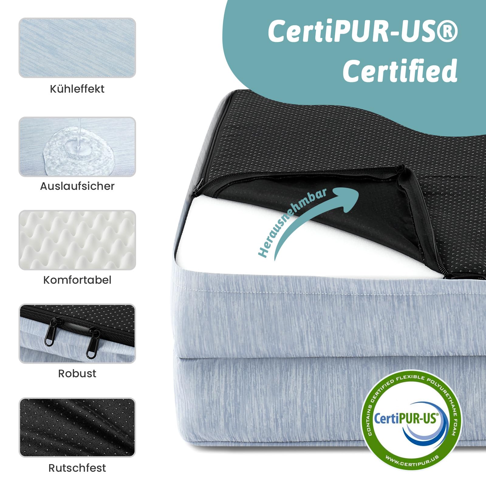 COZY KISS Kühlende Orthopädisches Hundebett für Große Hunde 107x76x18cm - Q-Max>0.4 Sommer Ergonomische Hundesofa mit abnehmbarem und waschbarem Bezug & Eierkisten-Schaumstoff, Hellblau