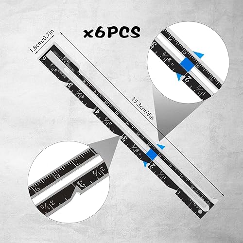 Miniatura 2 de Prasacco Paquete de 6 reglas de costura de calibre deslizante de acero inoxidable, herramienta de medición de costura, regla de acolchado,