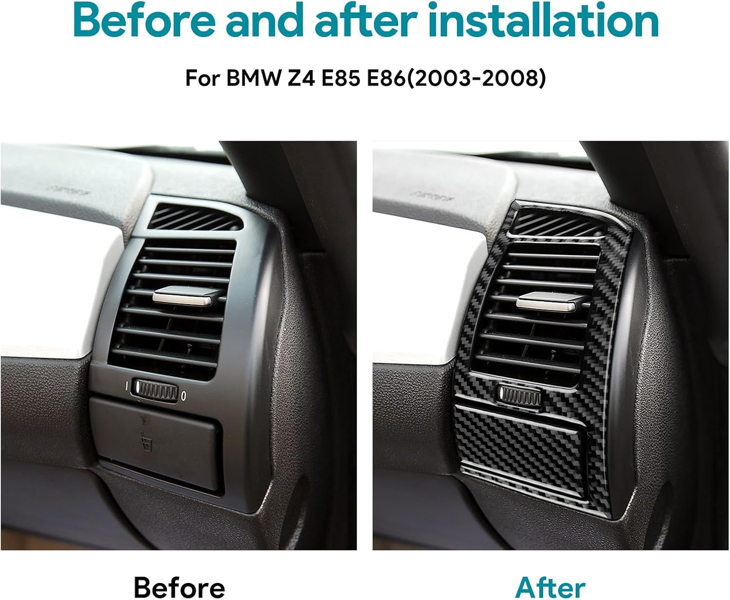 AIRSPEED Carbon Fiber for BMW Z4 E85 E86 2003 2004 2005 2006 2007 2008 Car Dashboard Side Air Vent Outlet Cover Center Console Interior Trim Accessories, Black