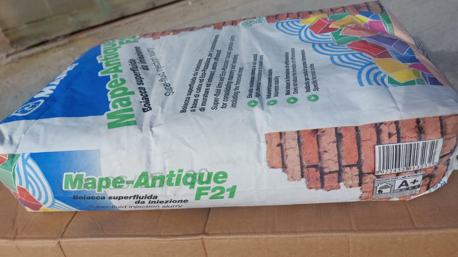 MAPEI Mape-Antique F21 ZERO, Malta da Iniezione Superfluida a Base di Calce ed ECO-POZZOLANA, Consolidamento Murature e Intonaci Affrescati, Resistente ai Sali