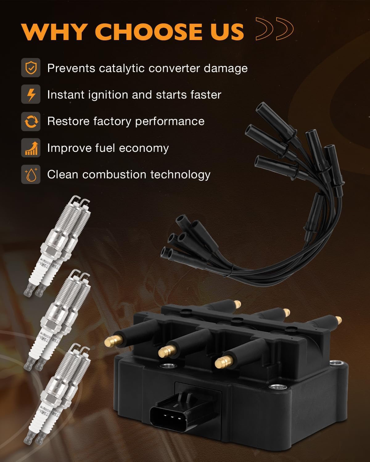 UF305 Ignition Coil & Iridium Spark Plugs & Wire Set Fit for Chrysler Town & Country Voyager Pacifica 3.3L/3.8L V6, Ignition Coil Pack Fitr for Dodge Grand Caravan Caravan 3.3L/3.8L V6, Replaces UF412