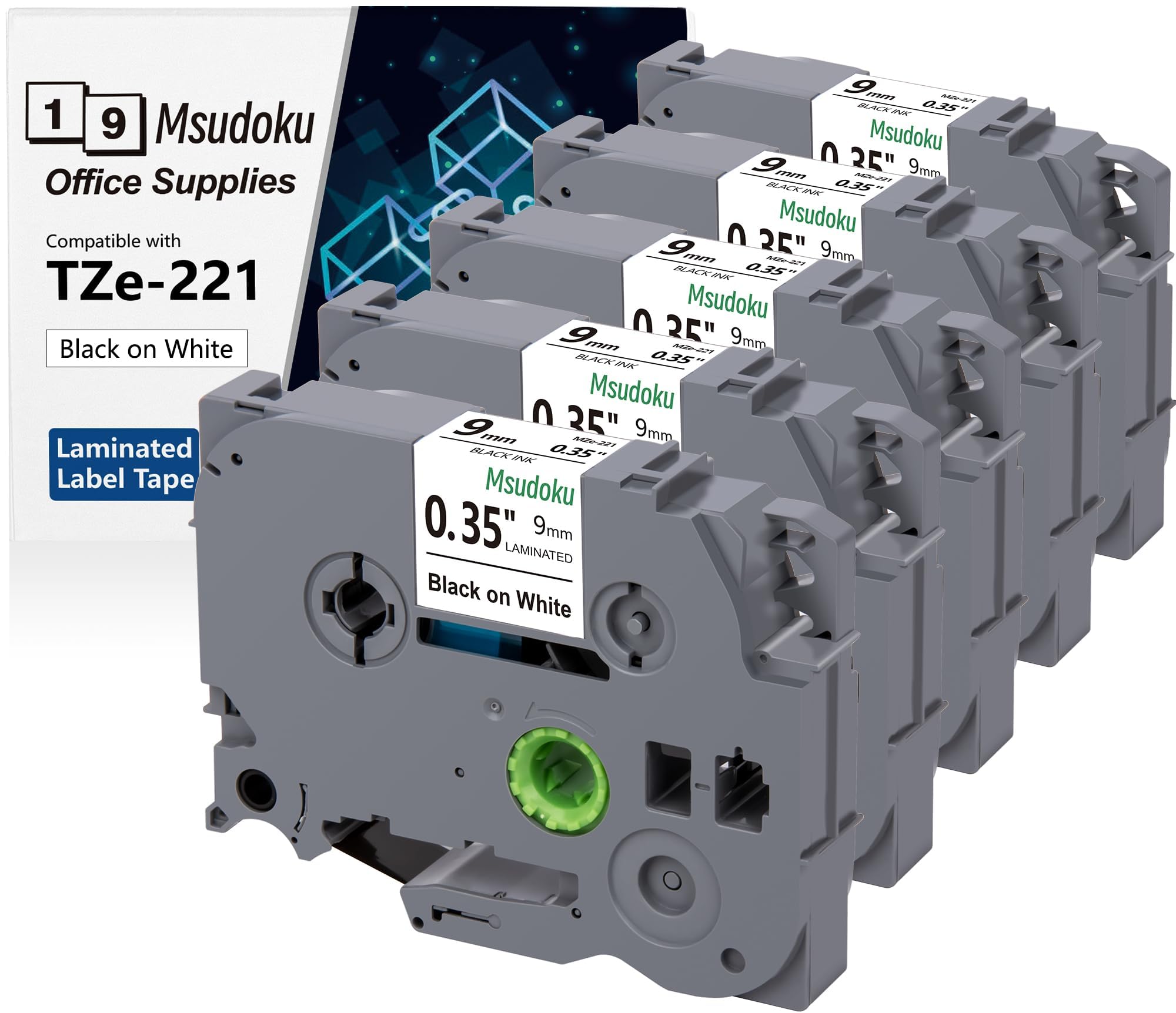 Msudoku TZe 221 Label Refill Compatible for Brother TZe TZ Tape 9mm 0.35 Laminated White Tape TZe221 TZ221 for Ptouch PTD210 PTD200 PTH220 PTD400