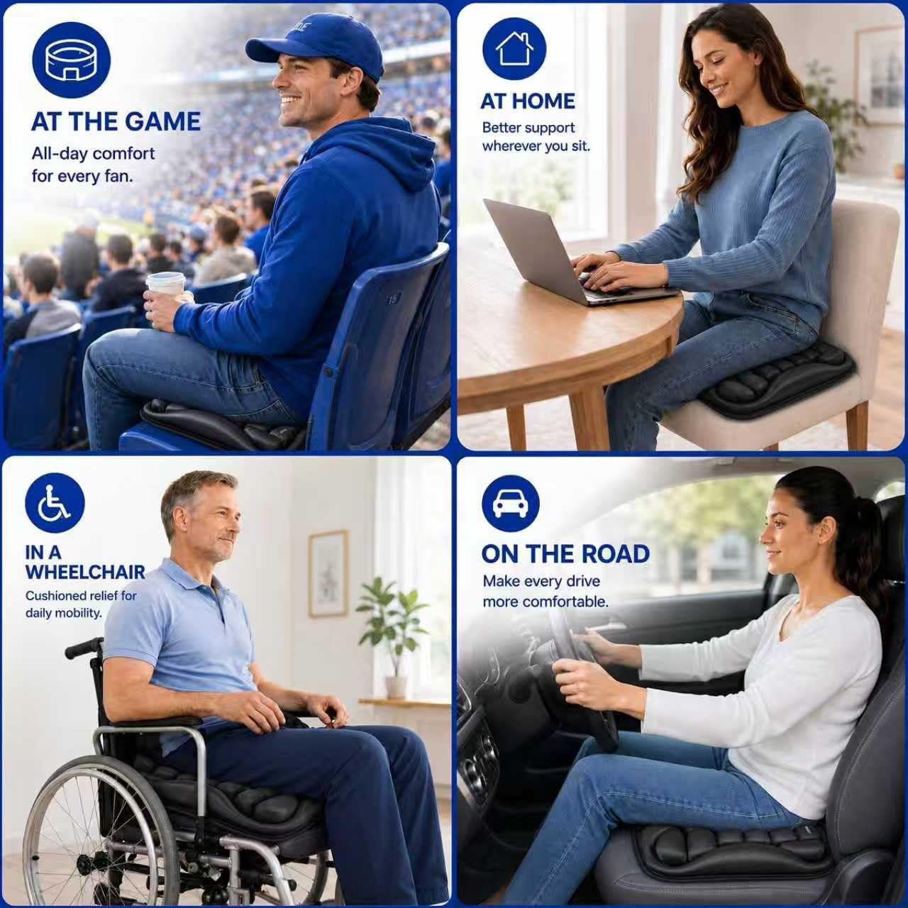 Airplane Seat Cushion, Inflatable Travel Cushion for Long Flights, Press-Type Portable Seat Pad with Built-in Pump, Comfortable Cushion for Air Travel, Car, Office Chair, Wheelchair