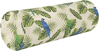 Tropical Leaves Pattern Memory Foam Neck Roll Pillow for Sleeping, Cervical Bolster Round Pillow with Removable Cover for Neck,Back,Legs,Ideal for Spine,Neck Support
