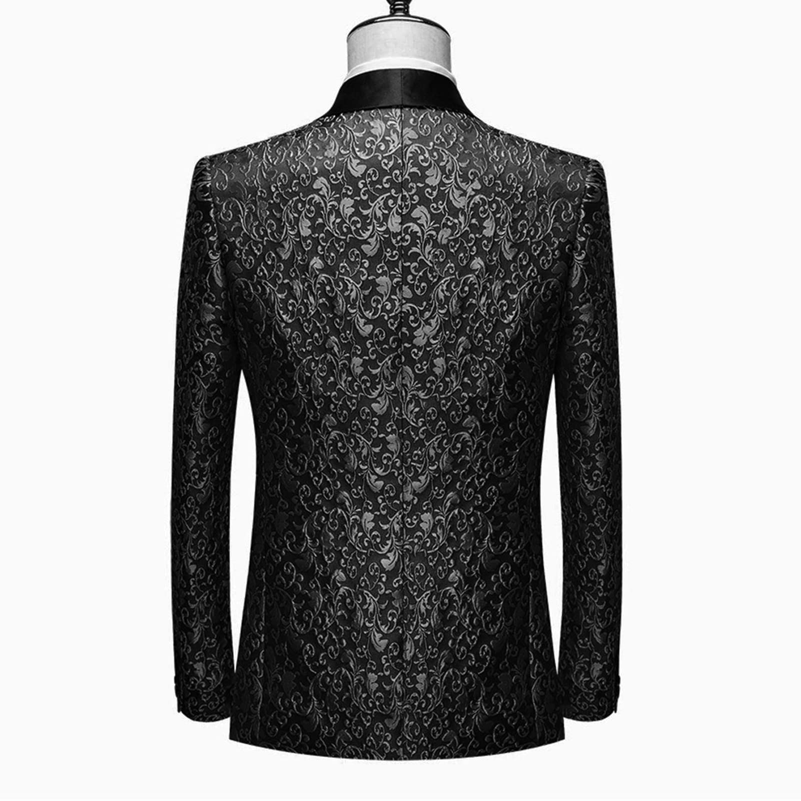 Men Floral Dress Suit Jacket Stylish Lapel Luxury Dinner Party Blazer Slim Fit Printed Wedding Sport Coat Tuxedo (Black,Small)