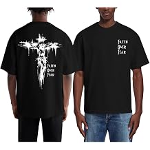 BINTEHGS Christian Faith Over Fear Shirt Jesus Cross T Shirts for Mens Oversized Religious Tshirts God Vintage Graphic Tee