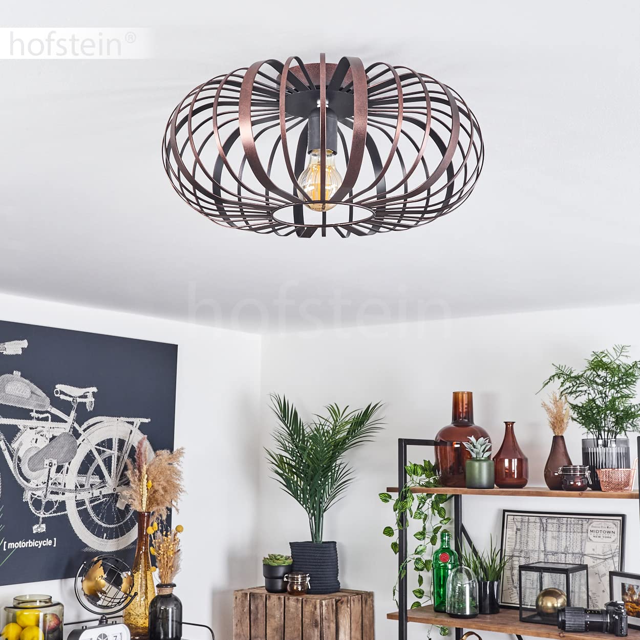 hofstein Plafoniera Oravi lampada da soffitto moderna in metallo color rame/nero, lampada dal design moderno con effetto luce, ø40 cm, 1 luce, 1 x E27, senza lampadina/e