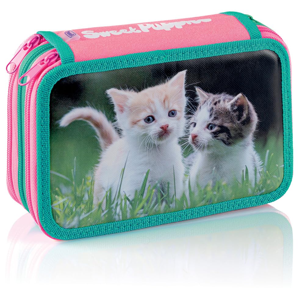 Favorit Sweet Puppies 3 Zip School Pencil Case Holds 12 Crayons and 18 Markers 20cm x 13cm x 7.5cm with 3 Compartments