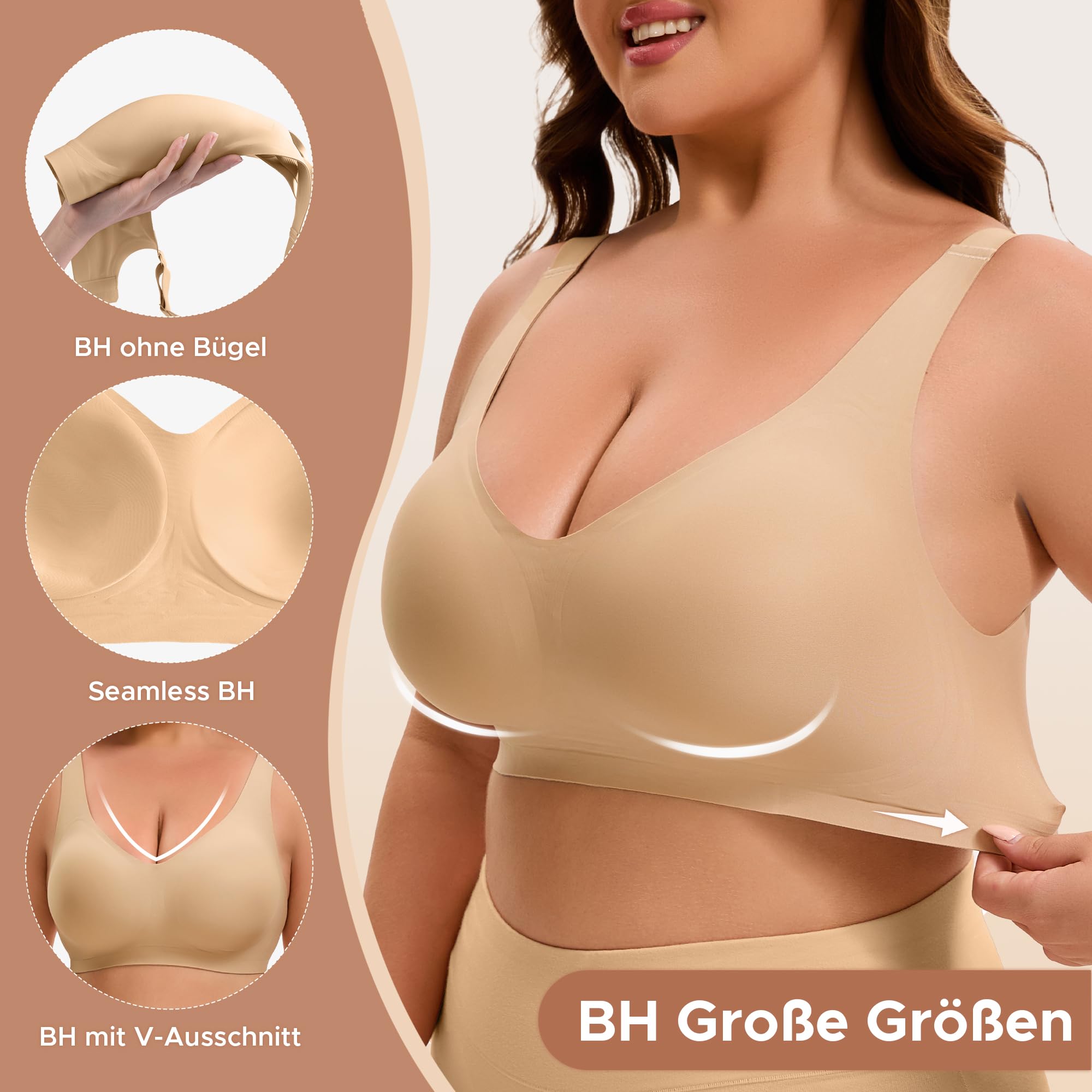 INNERSY Biustonosz damski bez fiszbin, duże rozmiary, dekolt w serek, bezszwowy biustonosz z przedłużeniem biustonosza (XL-4XL)