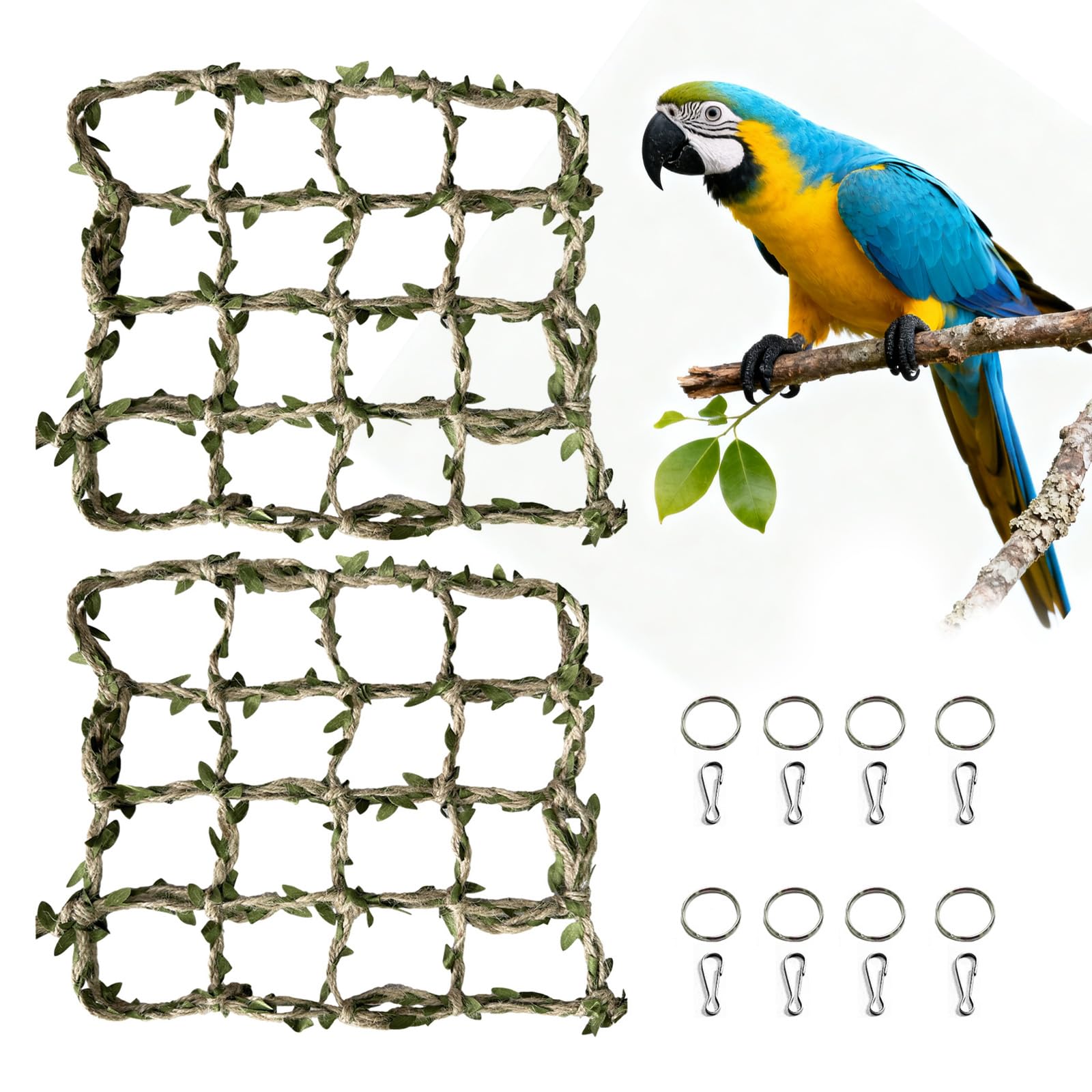 CQJ 2 Packs Pet Bird Climbing Rope Net Small Animal Rope Net Bird Climbing Net for Rats Parakeet Cockatiel Cockatoo Conure African Grey Budgie (XS)