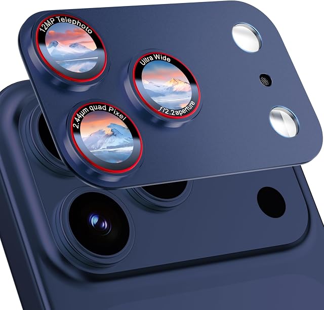 HelloDeere 9H High-alumina Tempered Glass Camera Lens Protector for iPhone 17 Pro Lens, Military-Grade Shatterproof with Strong Adsorption, Full Coverage Case-Friendly Cover (Blue, iPhone 17 Pro)