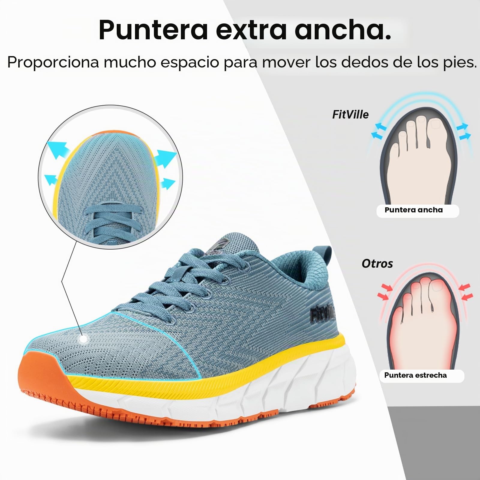 FitVille Zapatillas Running Hombre Extra Anchas Sneakers Ligeros Deportivas Respirable Zapato Caminar para Interior Exterior