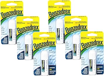 Benzedrex Nasal Decongestant Inhaler Medicated Vapor Relief for Sinus Pressure, Nasal Congestion, Allergies, Hay Fever & Colds (Pack of 6)