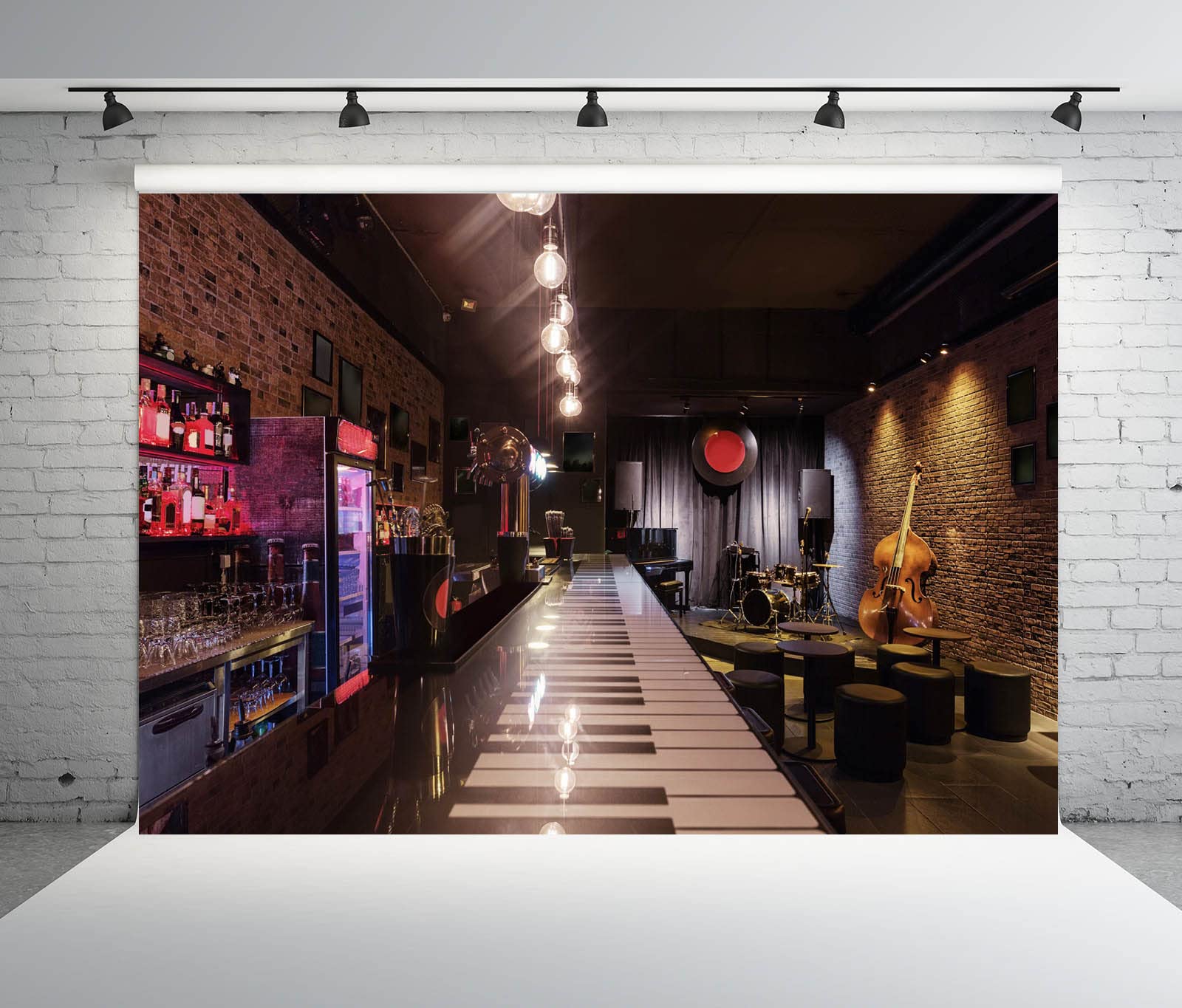 BELECO 4.6x2.5m Tessuto Club Musica Sfondo Bar Jazz Moderno Pub Bar Café Interno Pianoforte Cello Rock Jazz Blues Palco Concerto Musica Decorazione Festa