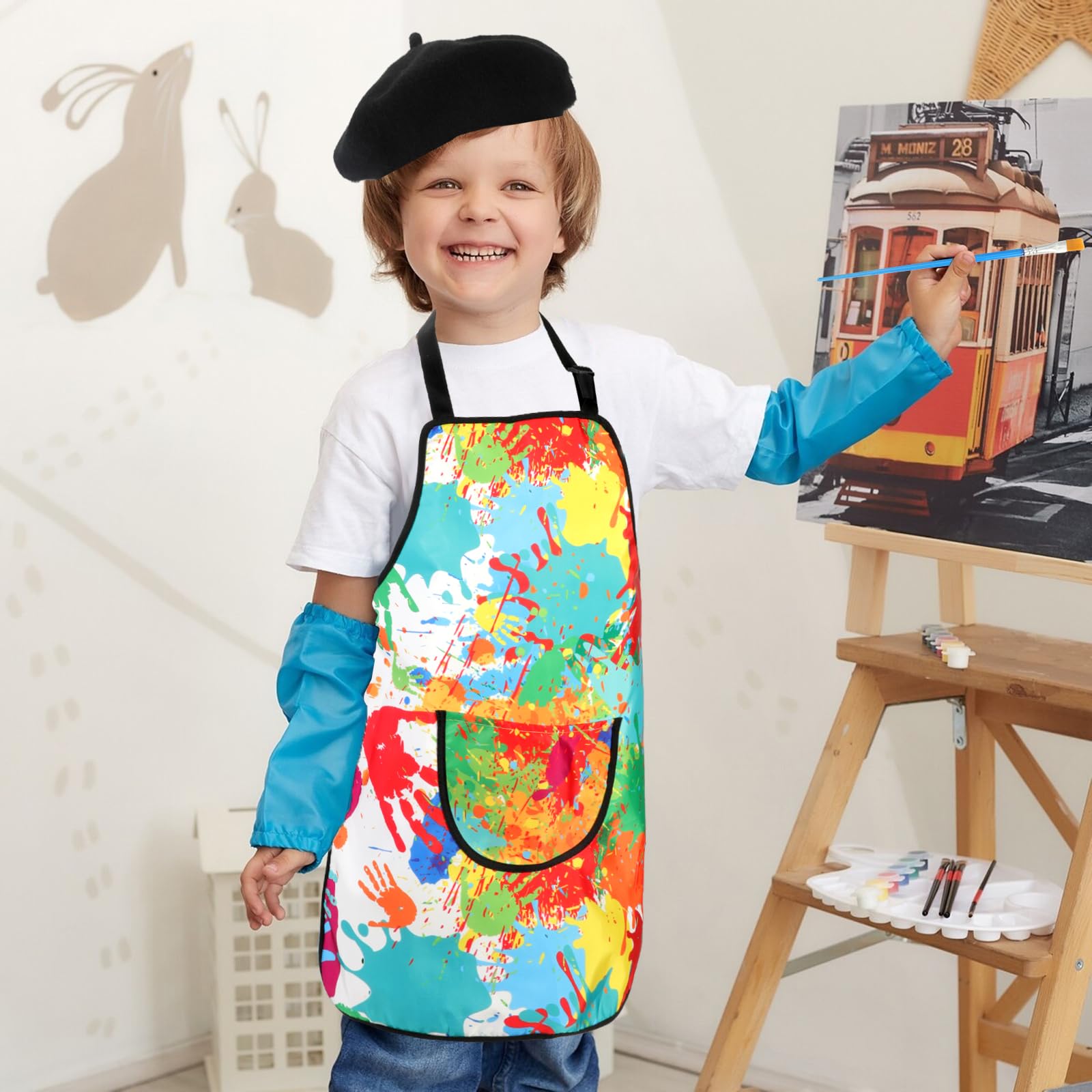 XEPST 4 PZ Artista Costume per le Ragazze dei Ragazzi-Bambini Artista Costume Accessori Set con i Bambini Grembiuli Cappello per i Costumi di Halloween Career Day Costume di Carnevale Cosplay